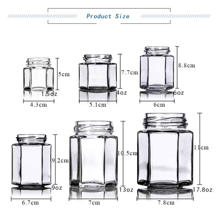 Top Quality Wholesale Six Arrises Types Glass Honey Jars with Steel Lids