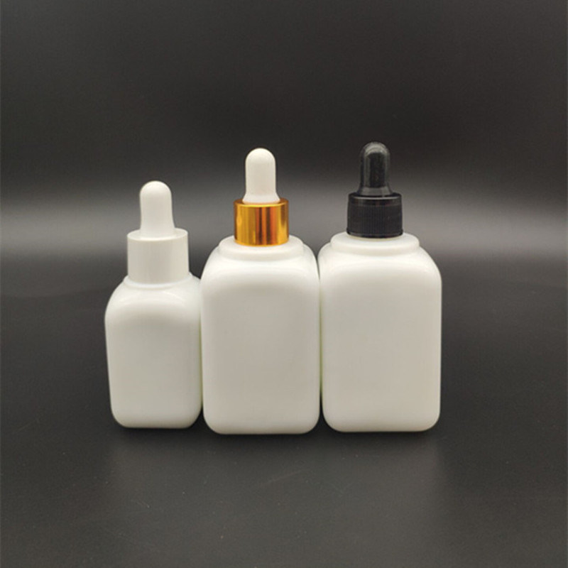 1oz White Opaque Square Glass Essential Oil Dropper Bottle