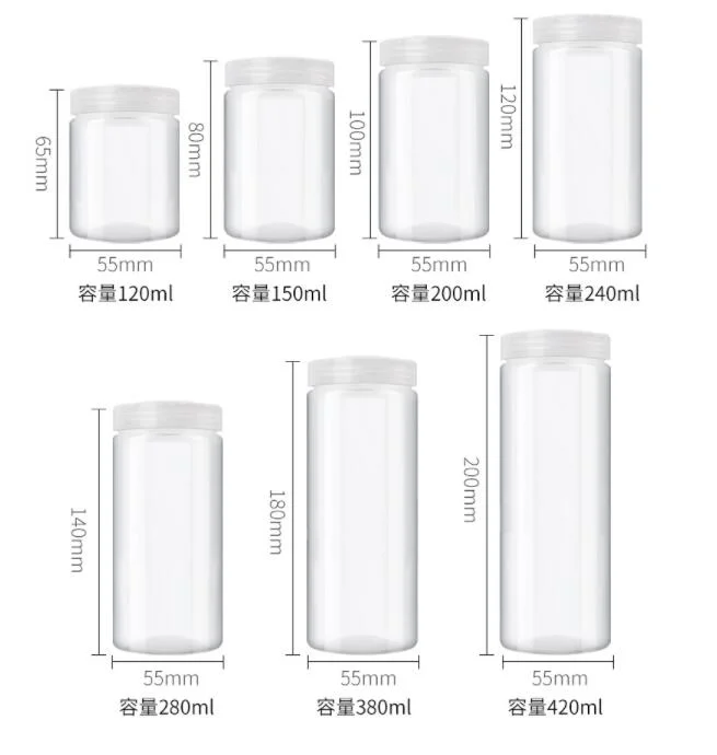 Best Selling Plastic Pet Jar Transparent Round Food Storage Jar with Aluminum Lid