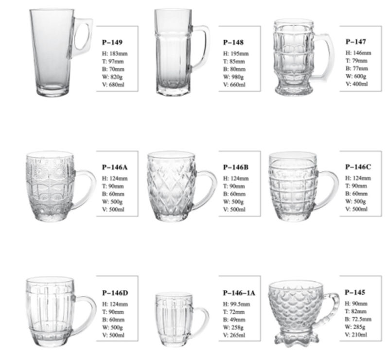 Customized 16oz Elegant Machine Made Clear Glass Beer Mug