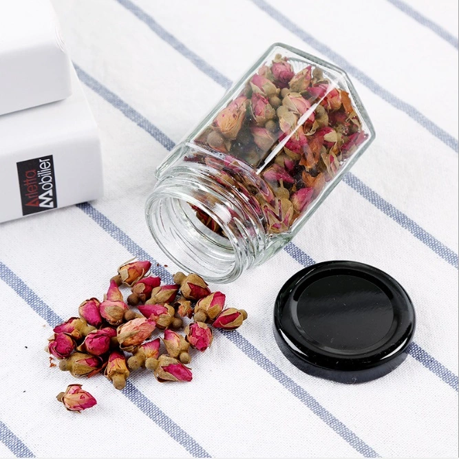 Wholesale Cheap Hexagonal Prisms Food Storage Honey Empty Glass Jars for Canning with Lid