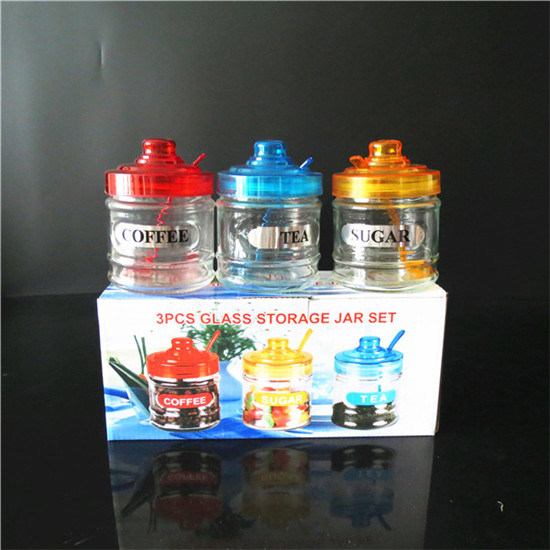 Hot Sell Good Quality 3PCS Set Glass Spice Canister with Plastic Lid