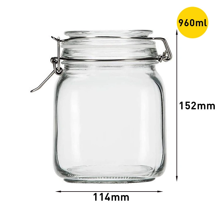 Mason Jar 32oz Square Airtight Large Glass Food Storage Containers with Metal Clip Lid