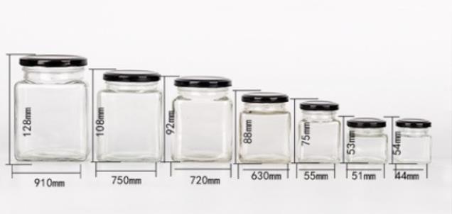 50g-1000g Square Shape Empty Glass Jar/Honey/Jam Jar Pickle Glass Bottle with Tin Lid