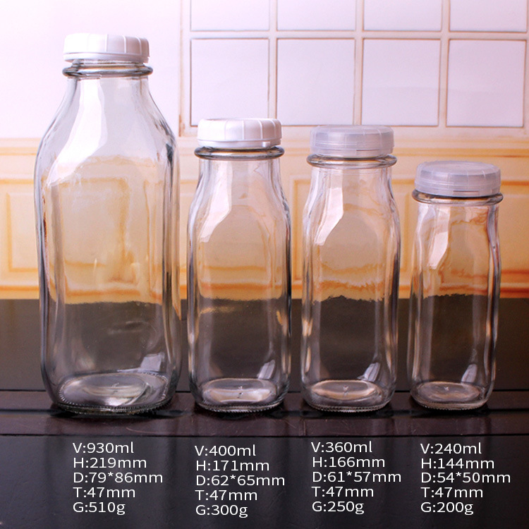 360ml High Quality Glass Milk Bottles with Plastic Lid