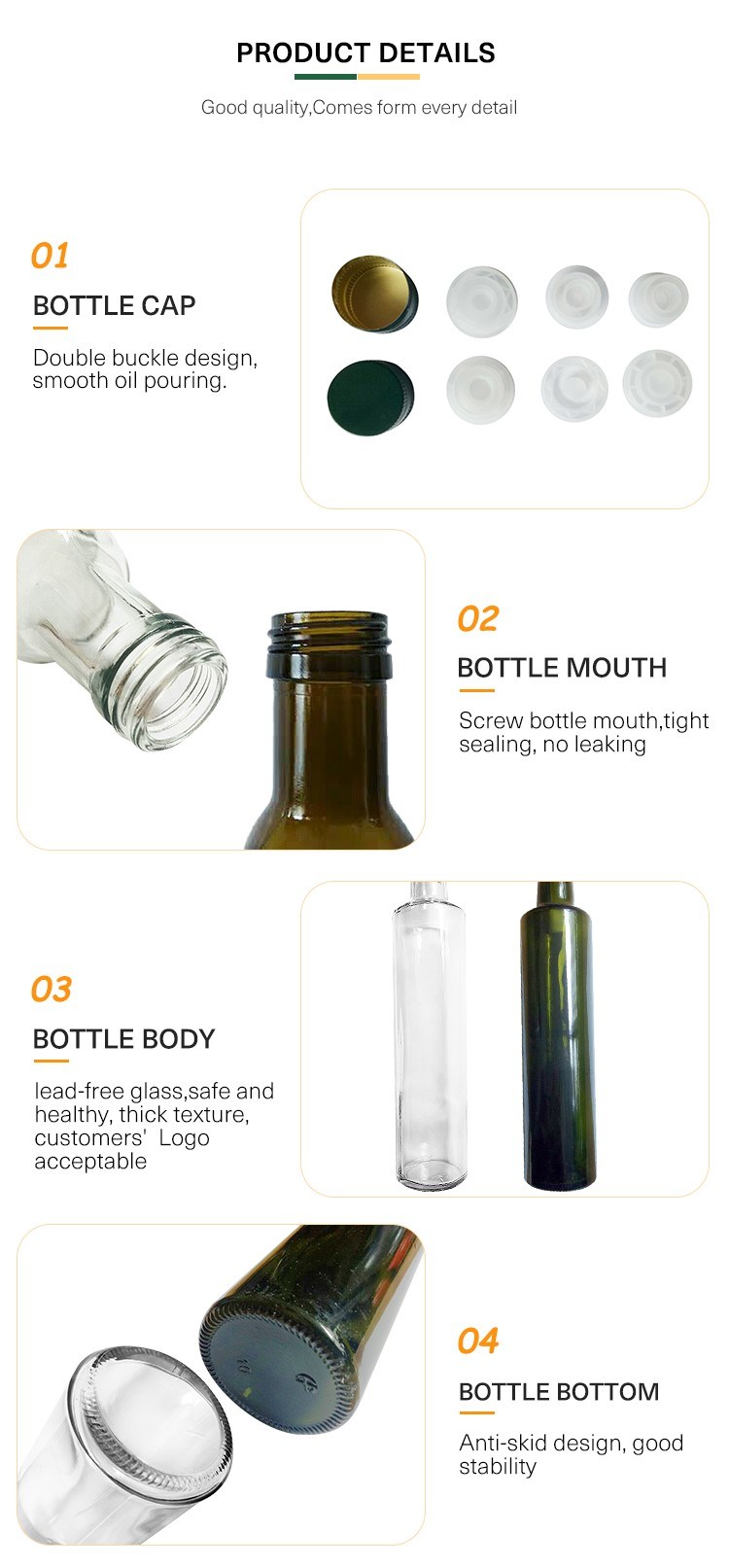 FDA Certificated Various Specifications Olive Oil Glass Bottle