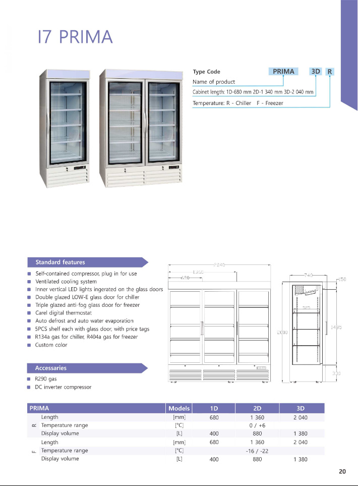 Single Glass Door Commercial Freezer for Frozen Foods and Ice Cream