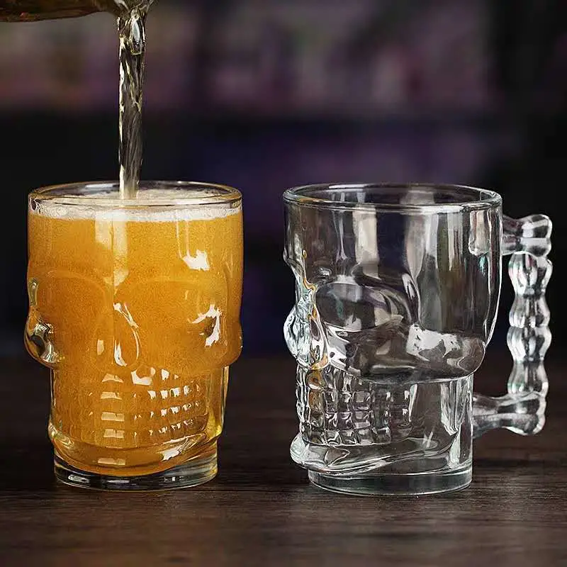 Skull Head Crystal Glassware 500ml 16oz Drinking Wine Glass Water Cup with Handle Beer Glass Mugs