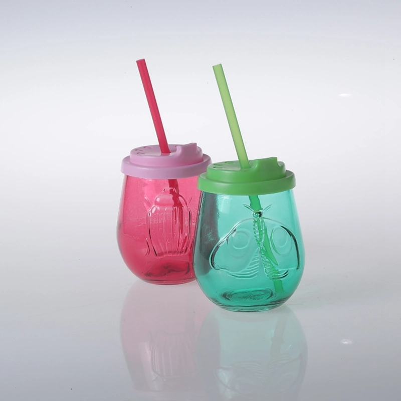 Custom Clear Glass Mason Jar with Lid and Straws