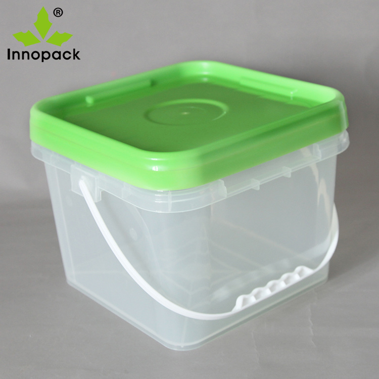 Transparent 8 LTR Square PP Plastic Bucket with Tamper Proof Lid