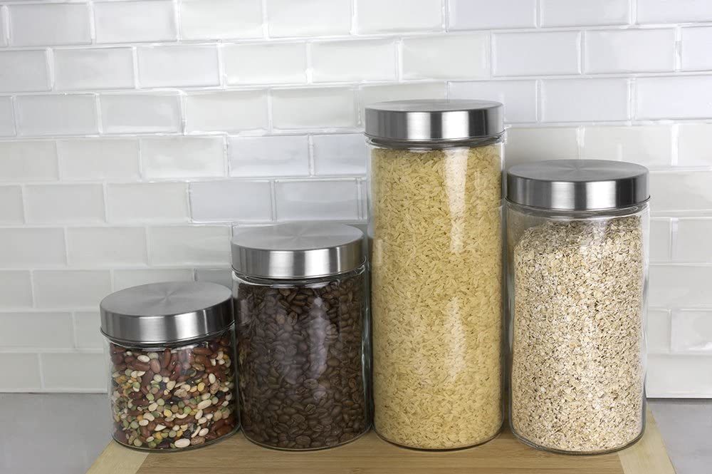 Home Basics Round Glass Canisters Bottles with Stainless Steel Airtight Screw Lid