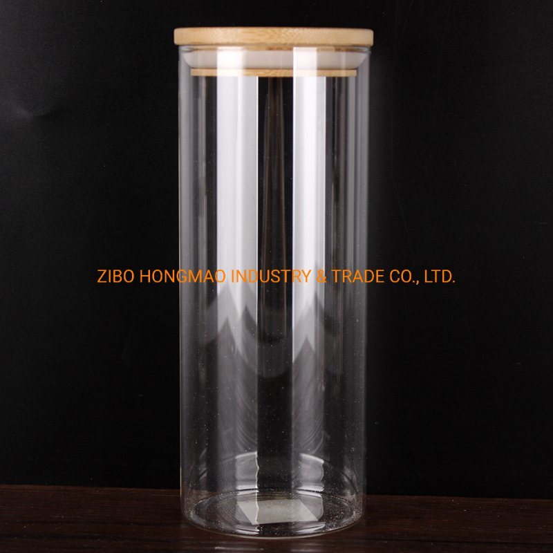 Best Selling Cylinder Borosilicate Glass Airtight Storage Jar with Bamboo Lid 1000ml