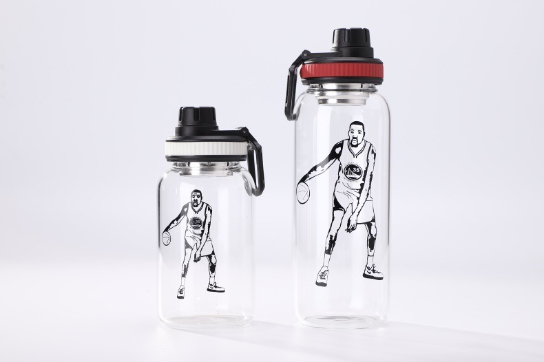 1000ml Custom Clear Round BPA-Free Glass Water Bottle with Sleeve