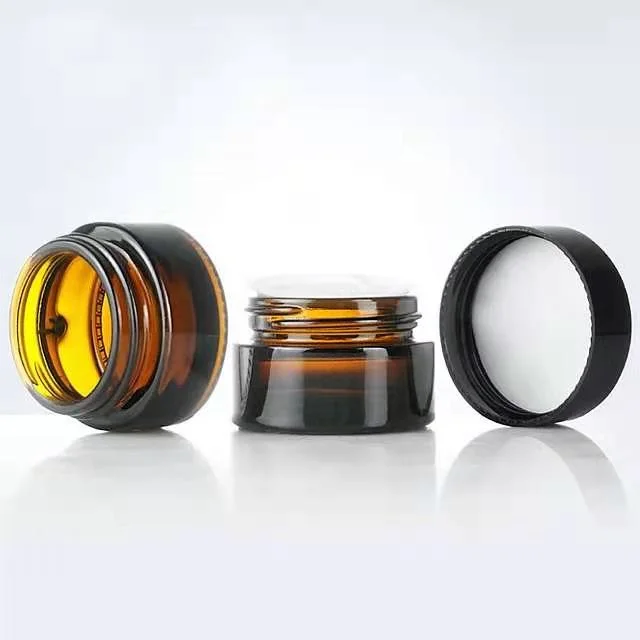 30ml 1oz Straight Side Amber Glass Jar Cosmetic Cream Jar with Plastic Lid