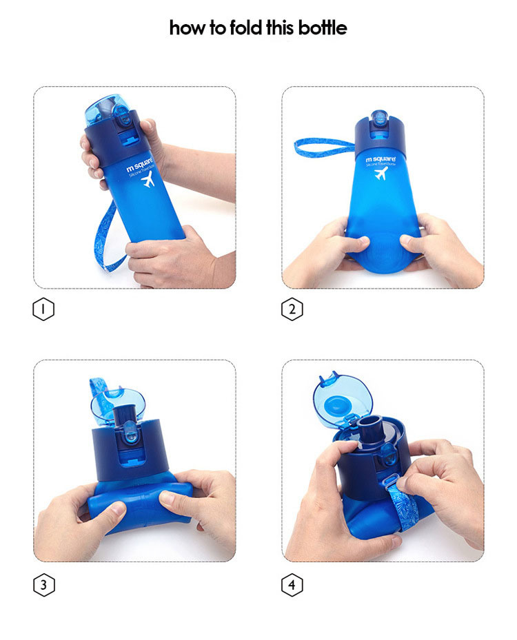 Foldable Water Bottle 500ml Sports Collapsible Silicone Drink Water Bottle