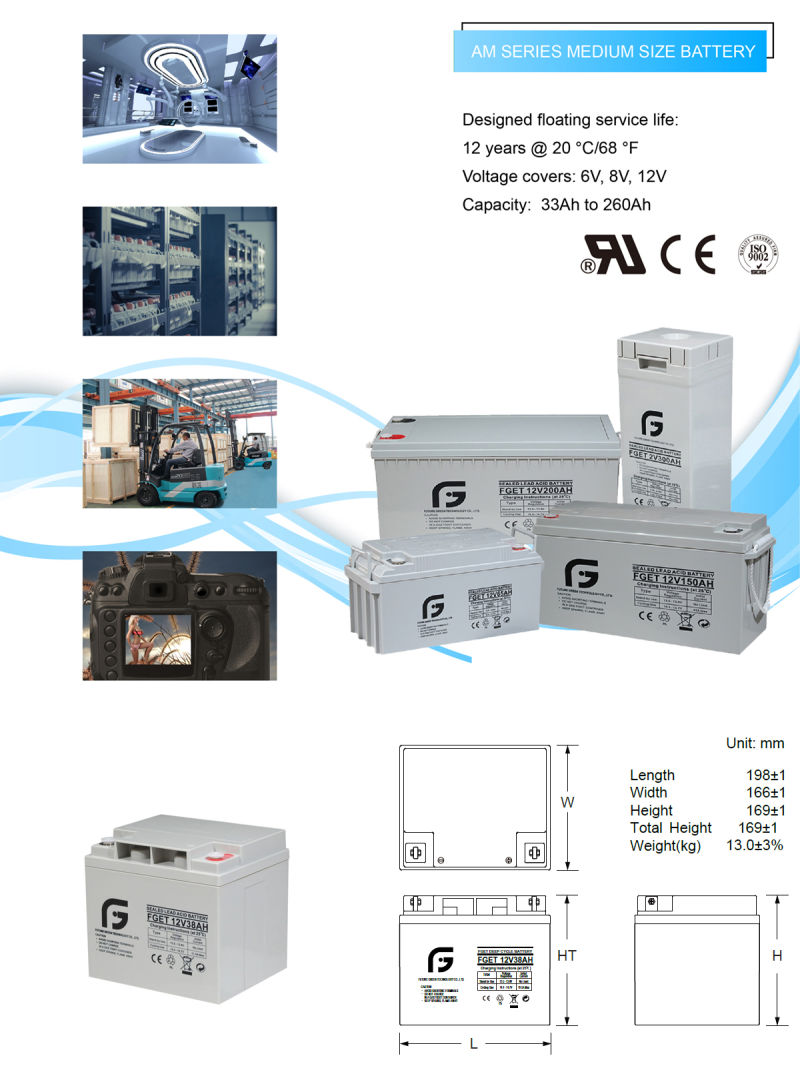 12V 38ah Deep Cycle Lead Acid Storage AGM Glass Mat Battery