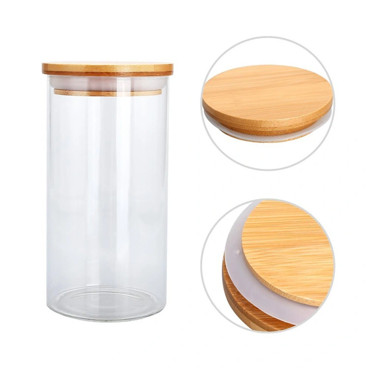 Glass Jar Kitchen Food Storage Canister Container Wooden Airtight Lid Container Tube High Borosilicate Glass Jar
