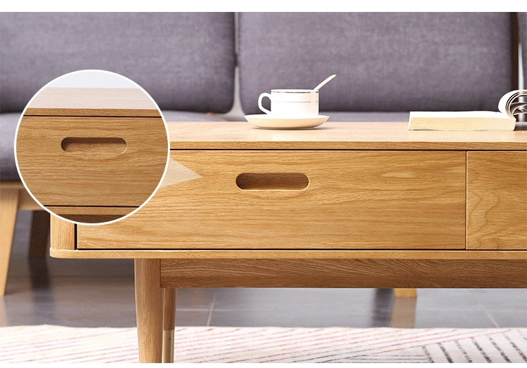 Nordic Oak Solid Wood Coffee Table with Storage