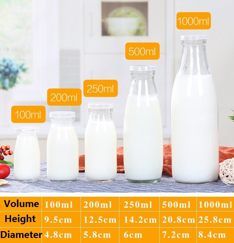 Clear Bottle Milk Yogurt Packaging Glass Bottle Glass Jars with Lid