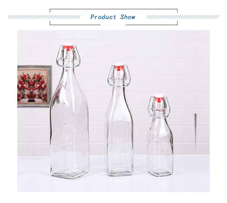 Sealed Airtight 1L Square Glass Bottles with Lock Lid