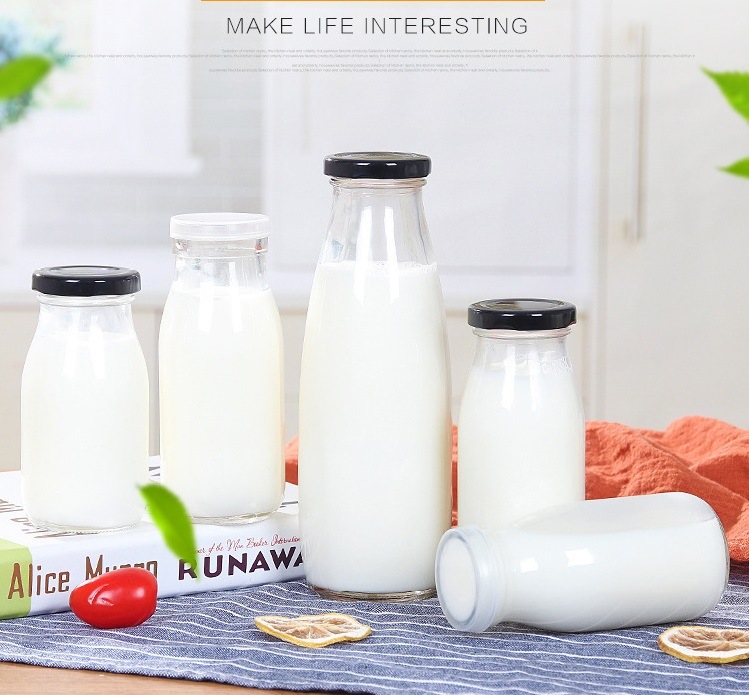 Clear Bottle Milk Yogurt Packaging Glass Bottle Glass Jars with Lid