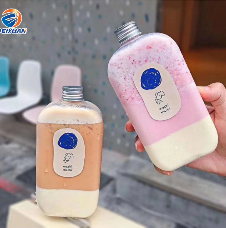 Flat Square Bottle Beverage Bottle Disposable Milk Tea Bottle Pet Plastic Juice Bottle