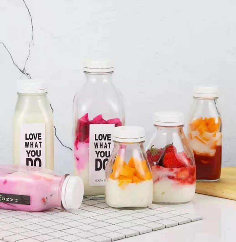 100ml 200ml 250ml 500ml Glass Milk Bottle with Plastic Lid