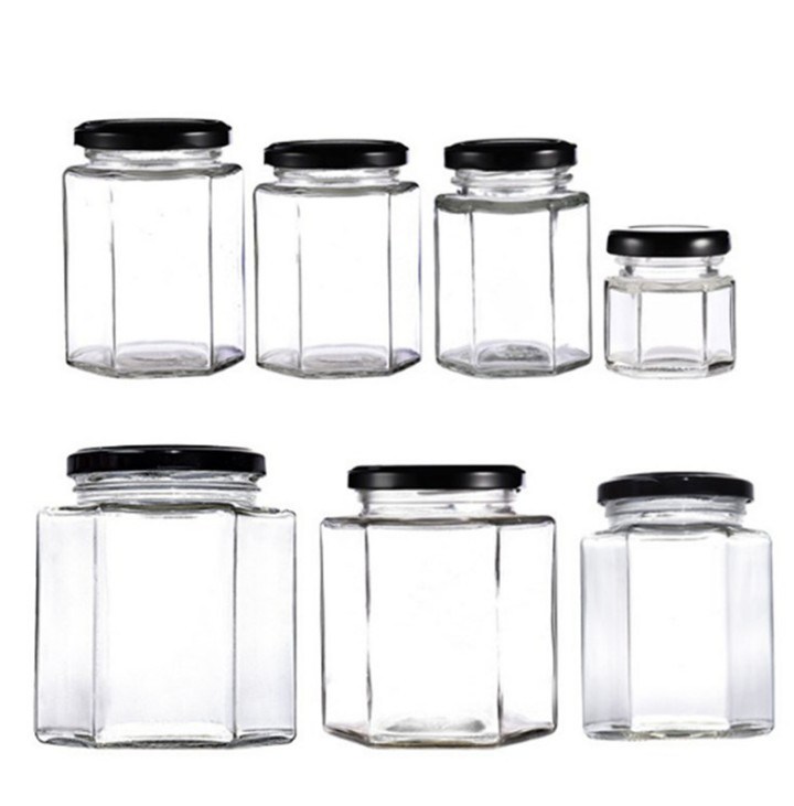 180ml Hexagon Jam Honey Food Storage Glass Jar with Metal Cap