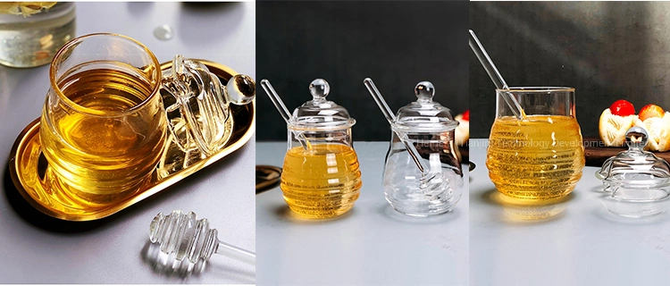 300ml Borosilicate Glass Kitchen Honey Storage Jar with Glass Honey Stick