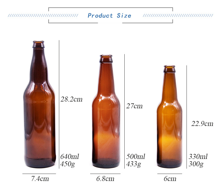 Beer Glass Bottles with Crown Cap 330ml 500ml 650ml