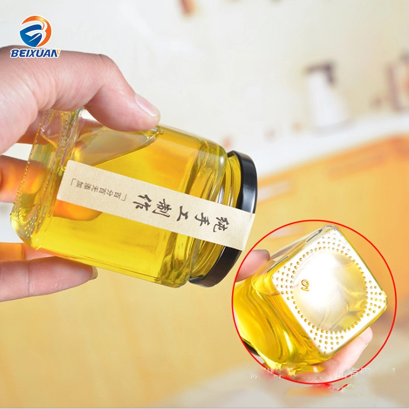 High Quality 200ml Transparent Square Glass Honey Jam Jars with Lids Customized Paster