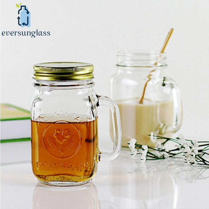 Wholesale 400ml Glass Juice Jar Mason Jar with Lids and Straw for Juice Beverage