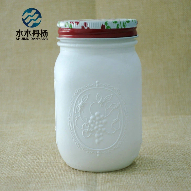 White Coated Scaled Mason Glass Jar Food Packaging Jars 500ml