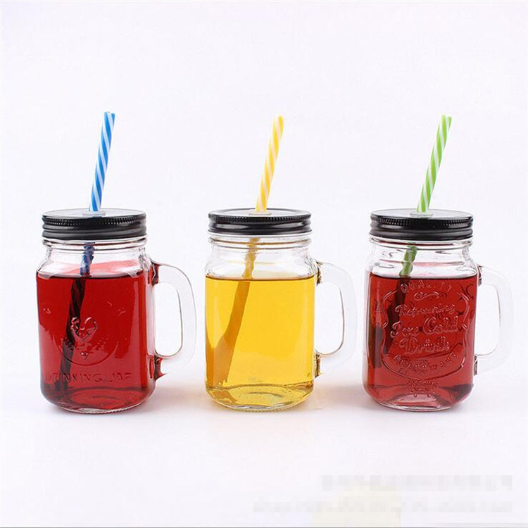 Clear Glass Beer Mug Jar with Handle