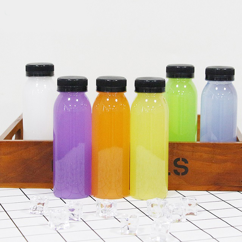 Milk Tea Plastic Bottle Pet Soft Drink Disposable Fruit Juice Bottle Take-Away with Lid Cusomized Logo