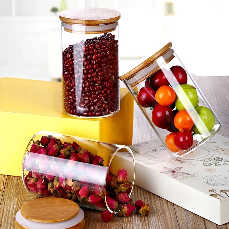 Spice Jars Glass Jars with Wood Lid Glass Honey Jar with Wooden Lid