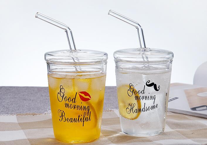 Glass Straw Cup Straw Drink Cup Snack Straw Cup Christmas Glass Coffee Cup