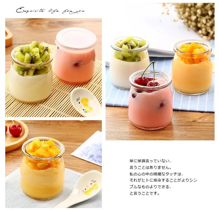 100ml/200ml Pudding/Yogurt/Milk Glass Jar with Plastic Lid
