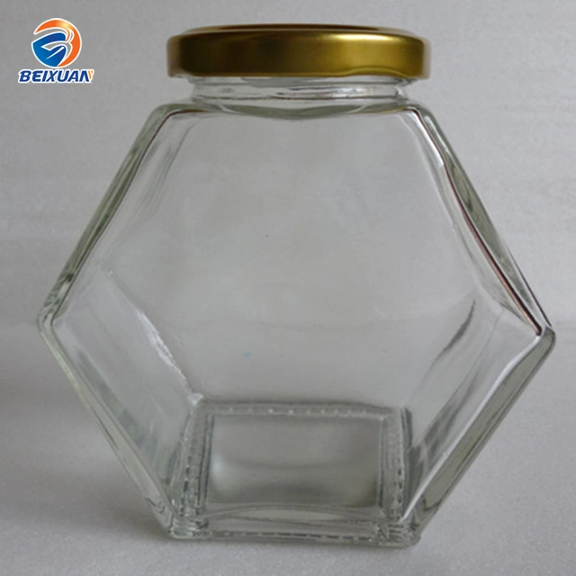 Wholesale 280ml Hexagon Glass Honey Jars with Tinplate Lids