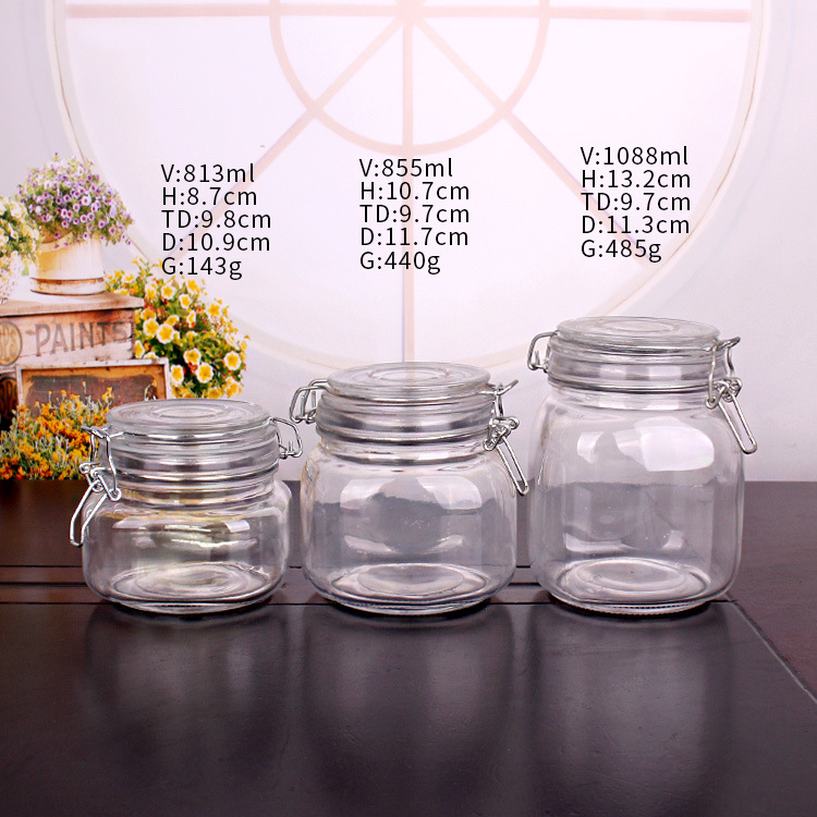 Wholesale 500ml 750ml 1000ml Airtight Square Glass Canister Food Storage Jar with Clip Lid
