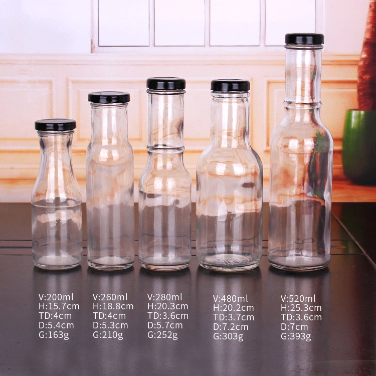 200ml Transparent Glass Bottles Glass Drinking Bottle Juice Bottles with Metal Lid