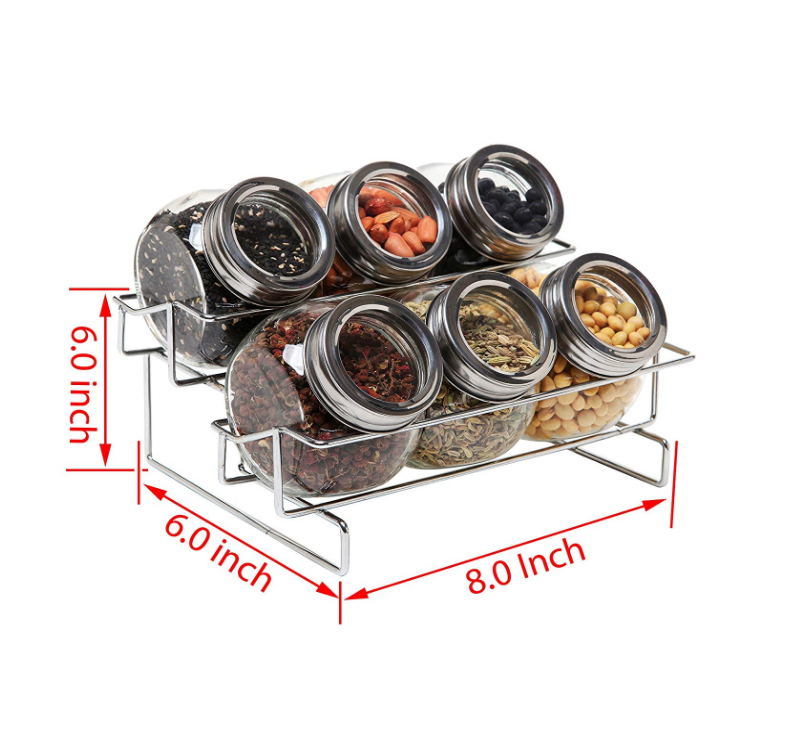 Metal Spice Container Rack with 6 Glass Jars with Lid