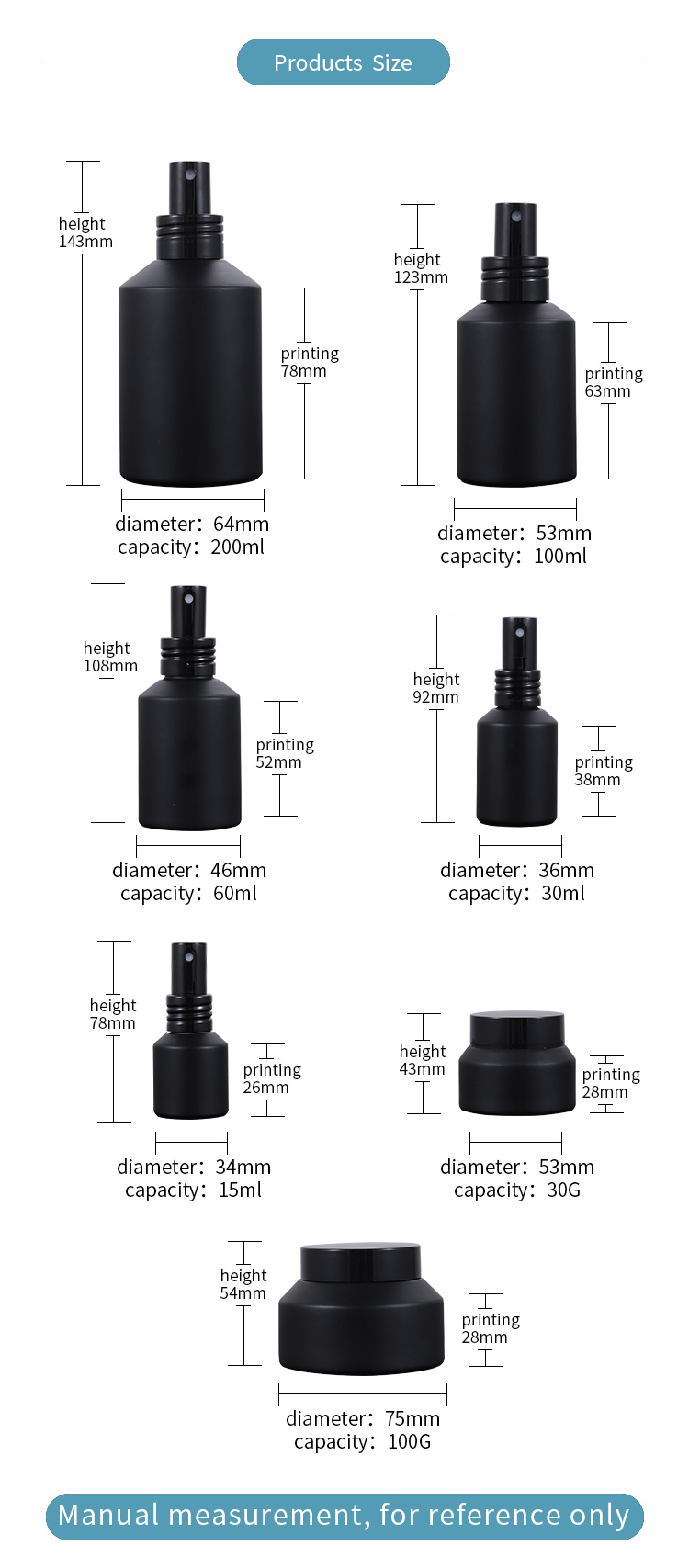 High End Frosted Matte Black Oblique Shoulder Glass Bottles with Pump Spray Lid