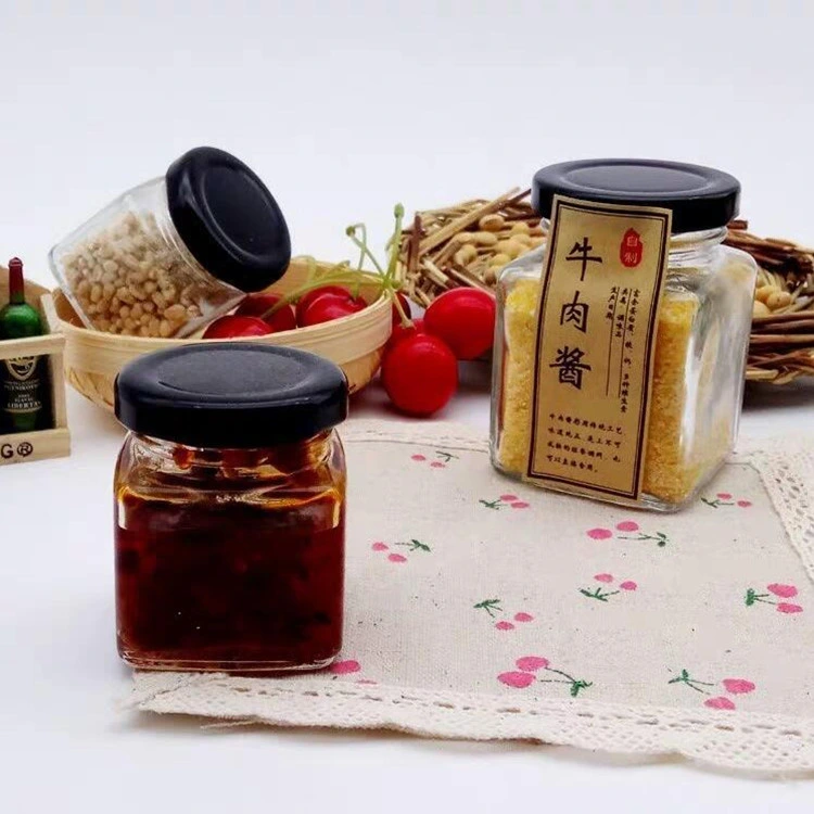 50ml-730ml Square Bee Honey Jam Glass Jar with Metal Lid