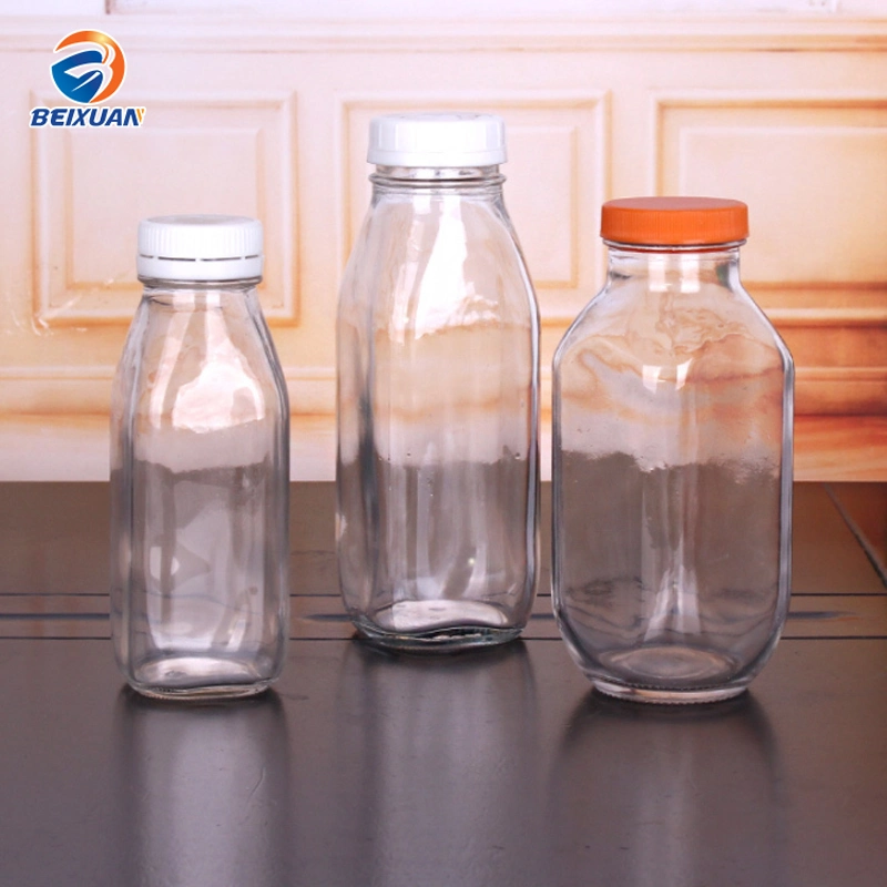 300ml Square Glass Beverage Bottle Yogurt Bottle with Plastic Lid Theft-Proofing Lid