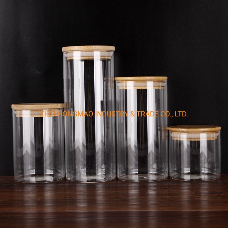 Best Selling Cylinder Borosilicate Glass Airtight Storage Jar with Bamboo Lid 1000ml