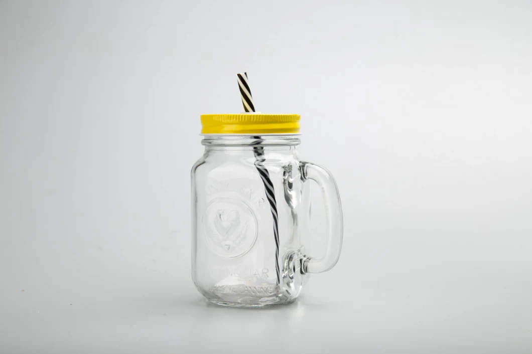 Customized Glass Drinking Juice Mason Jars with Handle and Lid