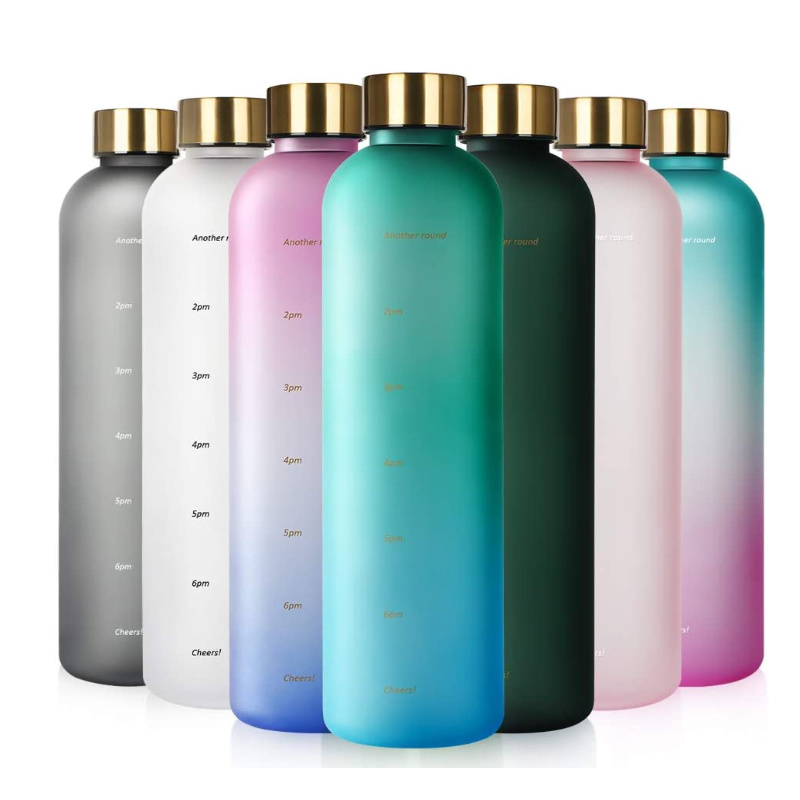32oz Motivational Plastic Water Bottle with Time Marker to Drink