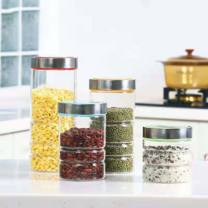 Transparent Glass Sealed Jar Food Storage Tank with Metal Lid