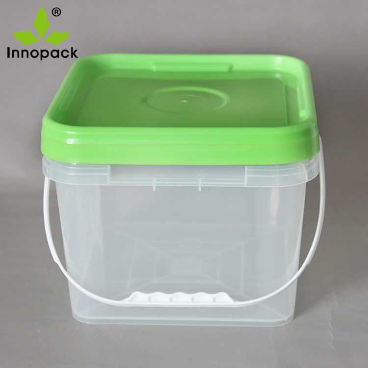 Transparent 8 LTR Square PP Plastic Bucket with Tamper Proof Lid